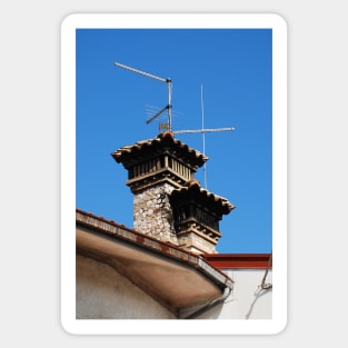 Old Stone Chimney Against Blue Sky Sticker